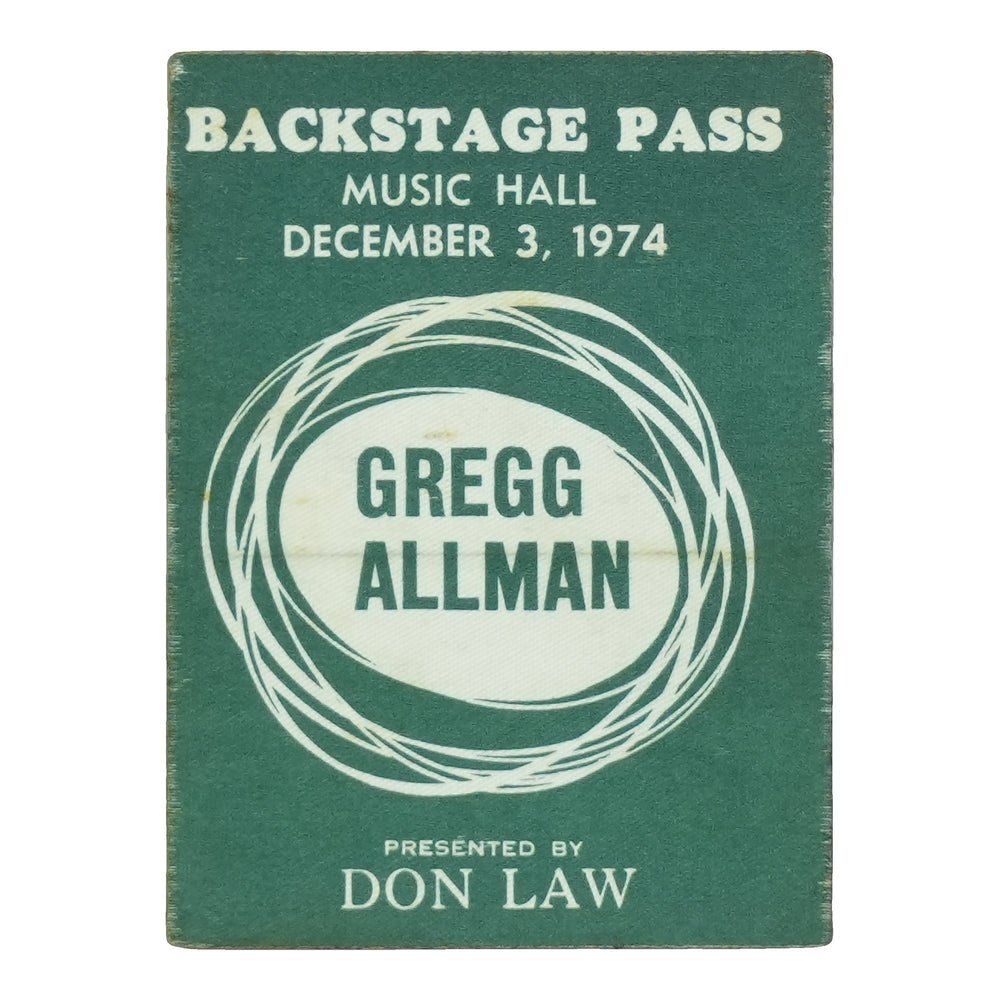 1974 Gregg Allman Music Hall Backstage Pass front