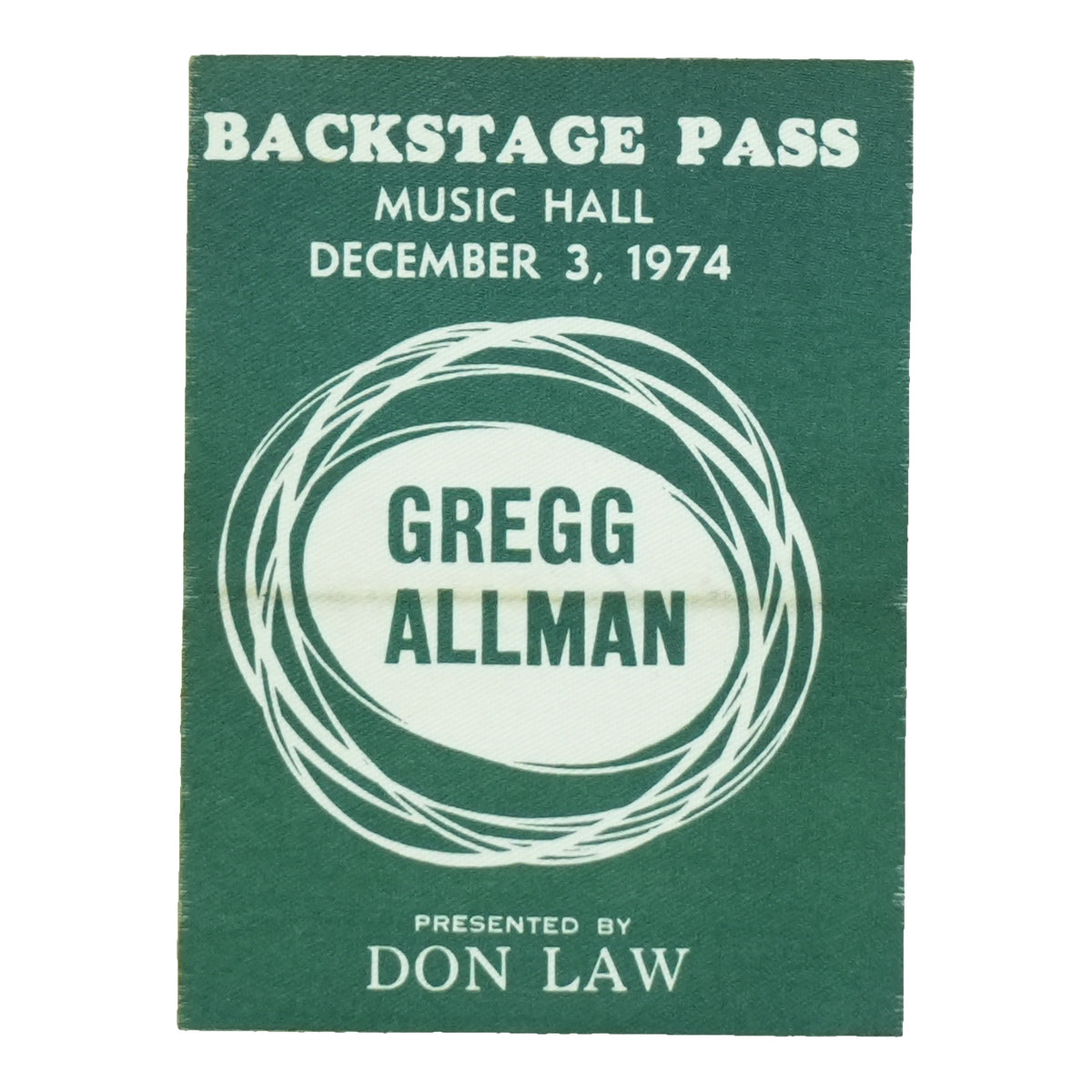 1974 Gregg Allman Music Hall Backstage Pass front