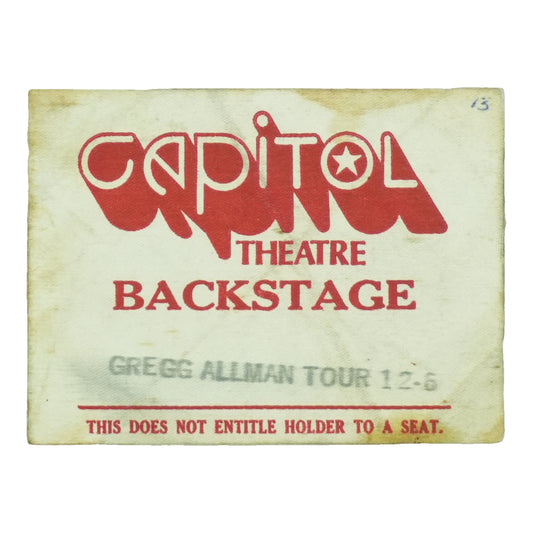 1974 Gregg Allman Tour Capitol Theatre Backstage Pass front