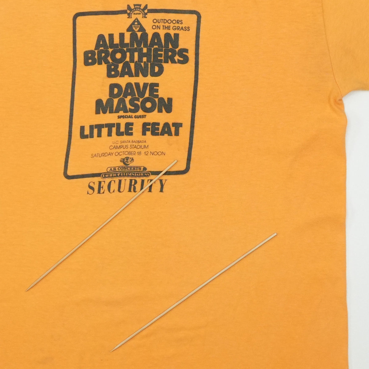 1975 Allman Brothers Band Dave Mason Little Feat UCSB Security Shirt