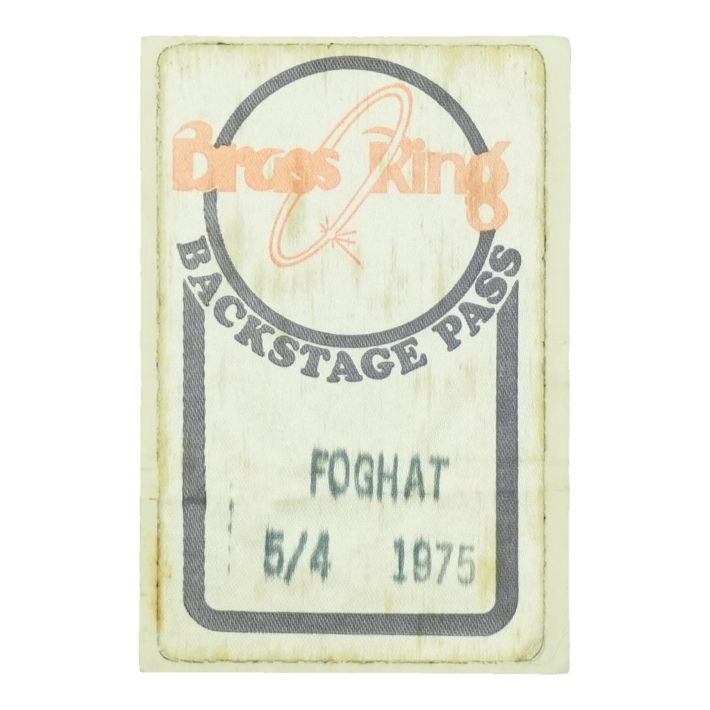 1975 Foghat Brass Ring Backstage Pass front