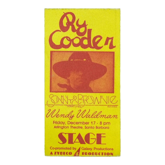 1976 Ry Cooder Arlington Theatre Santa Barbara Stage Pass front