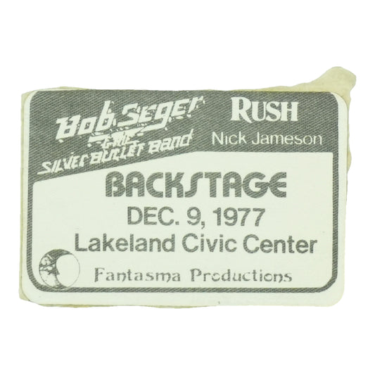 1977 Bob Seger And Rush Lakeland Civic Center Backstage Pass front
