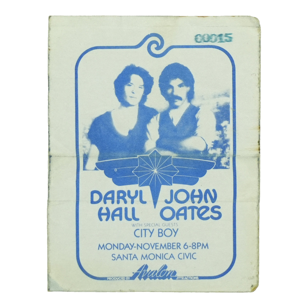 1978 Hall And Oates Santa Monica Civic Backstage Pass front