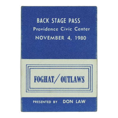 1980 Foghat Outlaws Providence Civic Center Backstage Pass