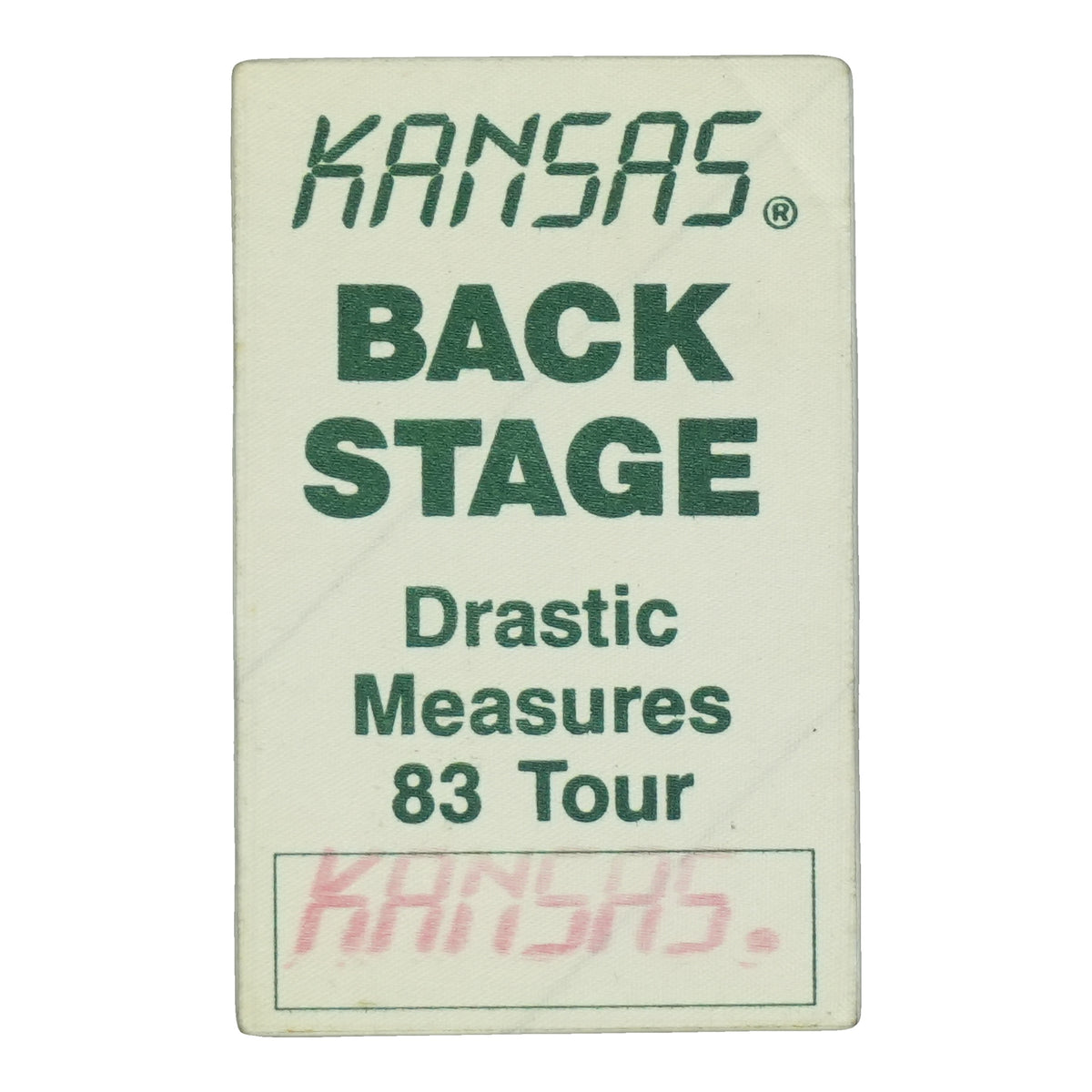 1983 Kansas Drastic Measures Tour Backstage Pass front