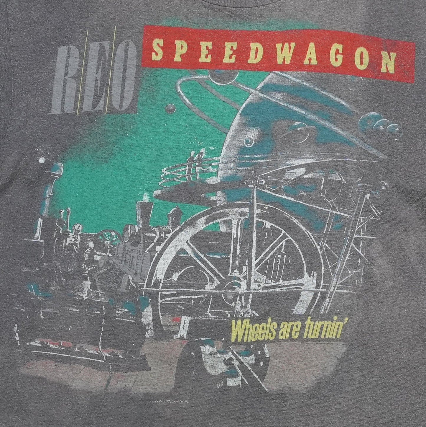1985 REO Speedwagon Wheels Are Turnin Tour Shirt Detail 1