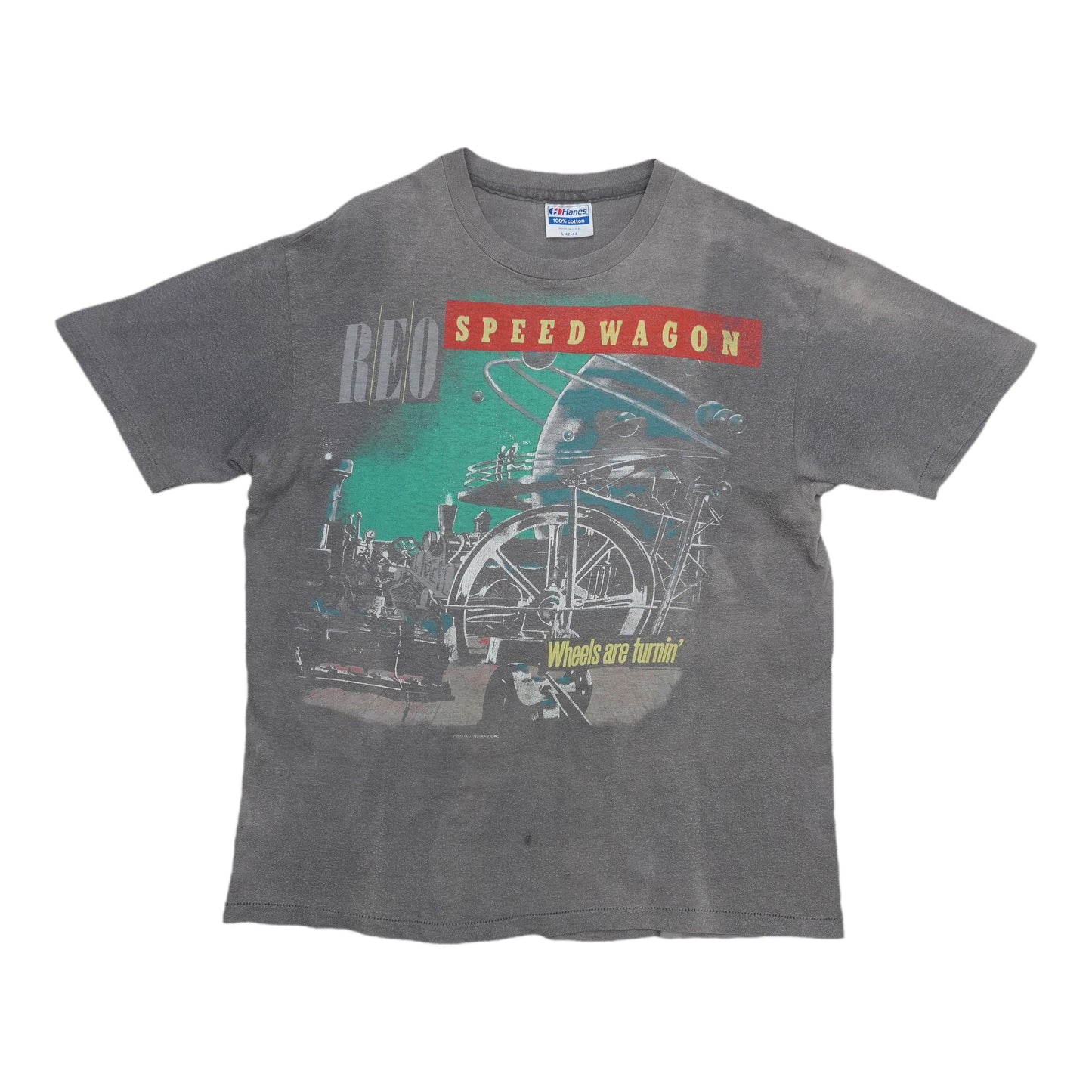 1985 REO Speedwagon Wheels Are Turnin Tour Shirt Front