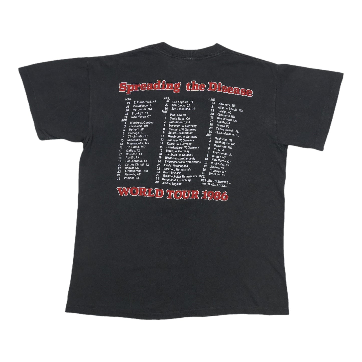 1986 Anthrax Spreading The Disease World Tour Shirt Back