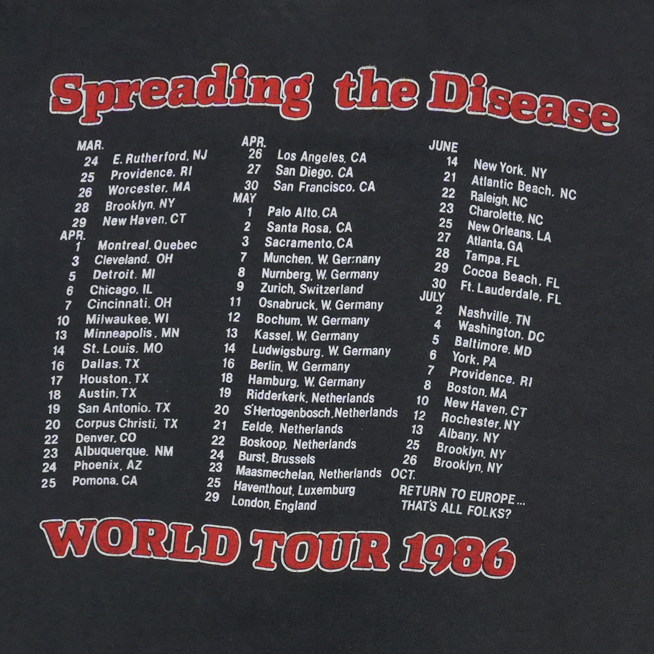 1986 Anthrax Spreading The Disease World Tour Shirt Detail 3