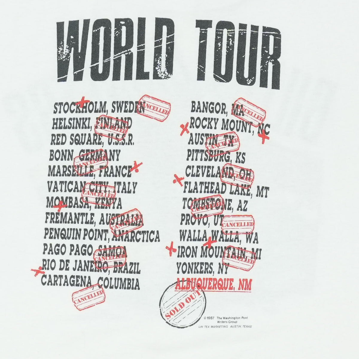1987 Bloom County Billy And The Boingers World Tour Shirt