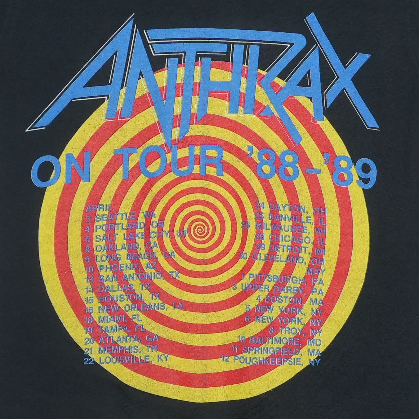 1989 Anthrax State Of Euphoria On Tour Shirt Detail 3
