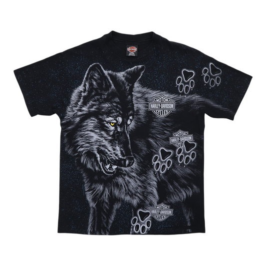 1990s Harley Davidson Wolf All Over Print Shirt