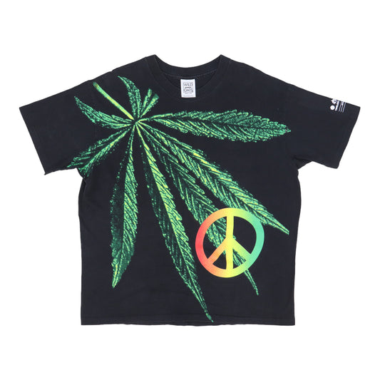 1990s Marijuana Leaf Peace Sign All Over Print Shirt