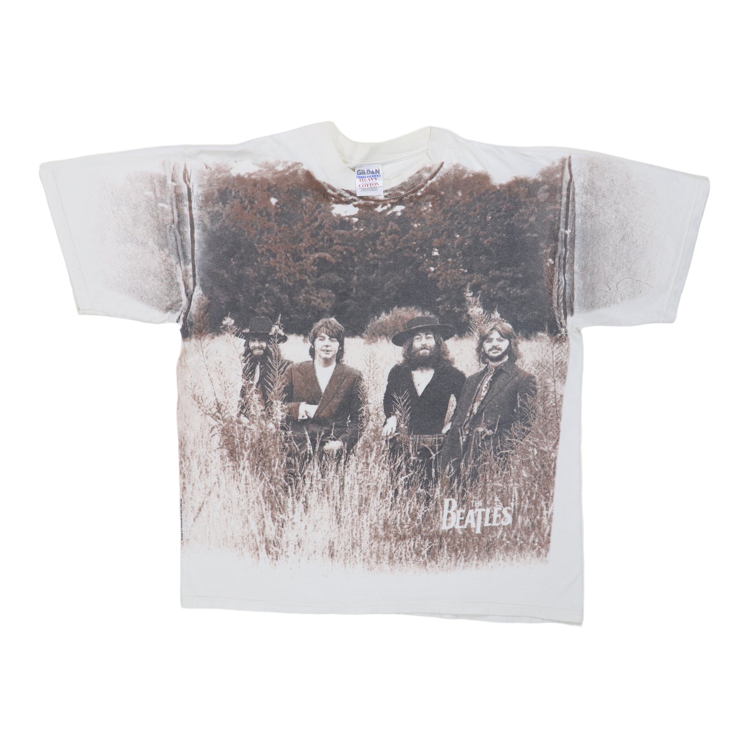 1990s The Beatles All Over Print Shirt | Authentic Vintage Tee