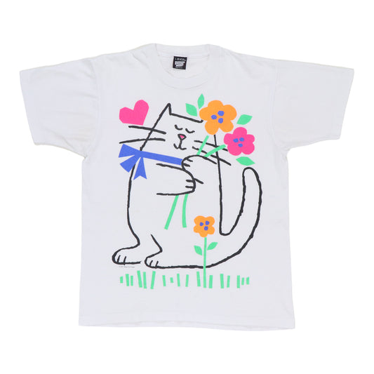 1991 Cat Hugging Flowers Shirt