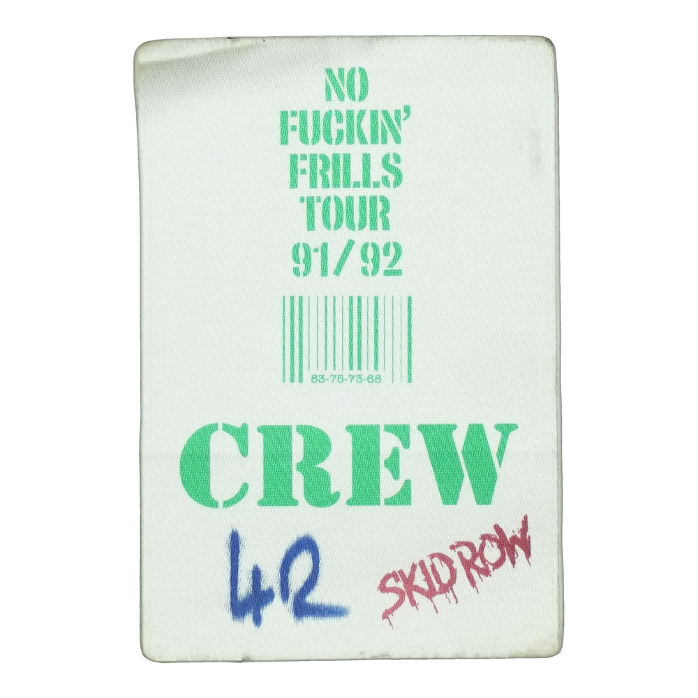 1991 Skid Row No Frills Tour Crew Backstage Pass front