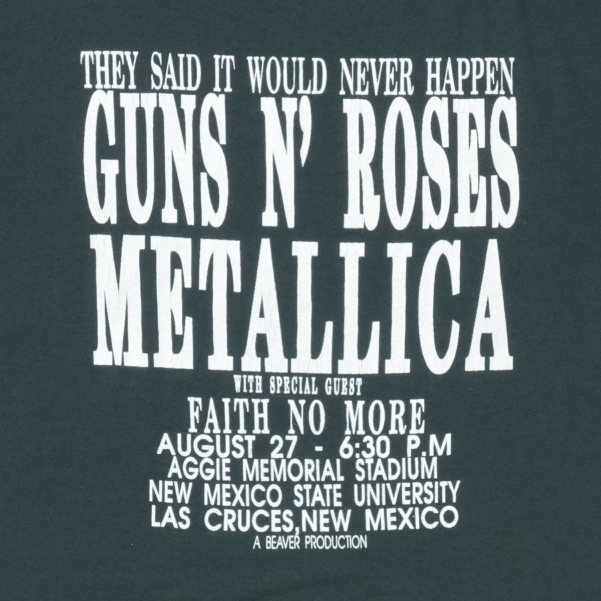 1992 Guns N' Roses Metallica Faith No More Las Cruces Crew Shirt