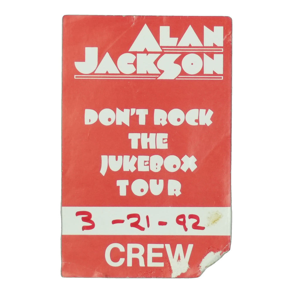 1992 Alan Jackson Don't Rock The Jukebox Tour Crew Backstage Pass front