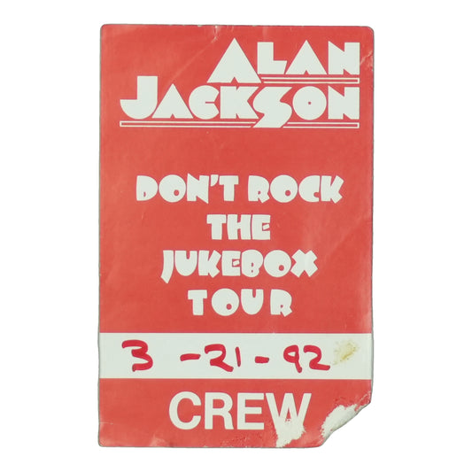 1992 Alan Jackson Don't Rock The Jukebox Tour Crew Backstage Pass front