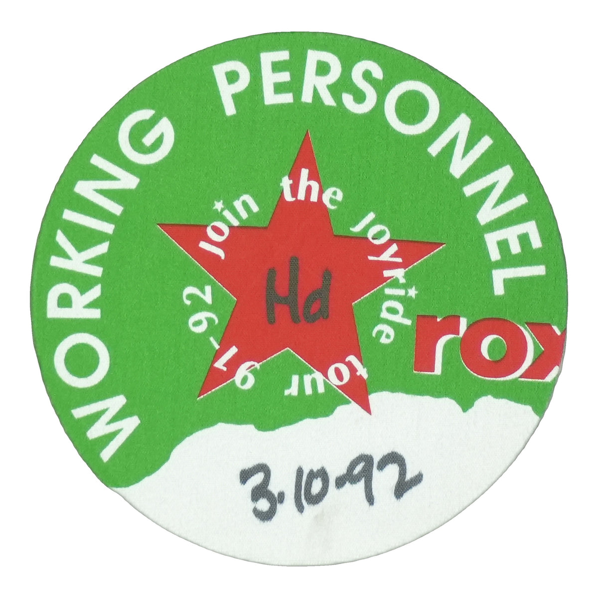 1992 Roxette Join the Joyride Tour Working Personnel Backstage Pass front