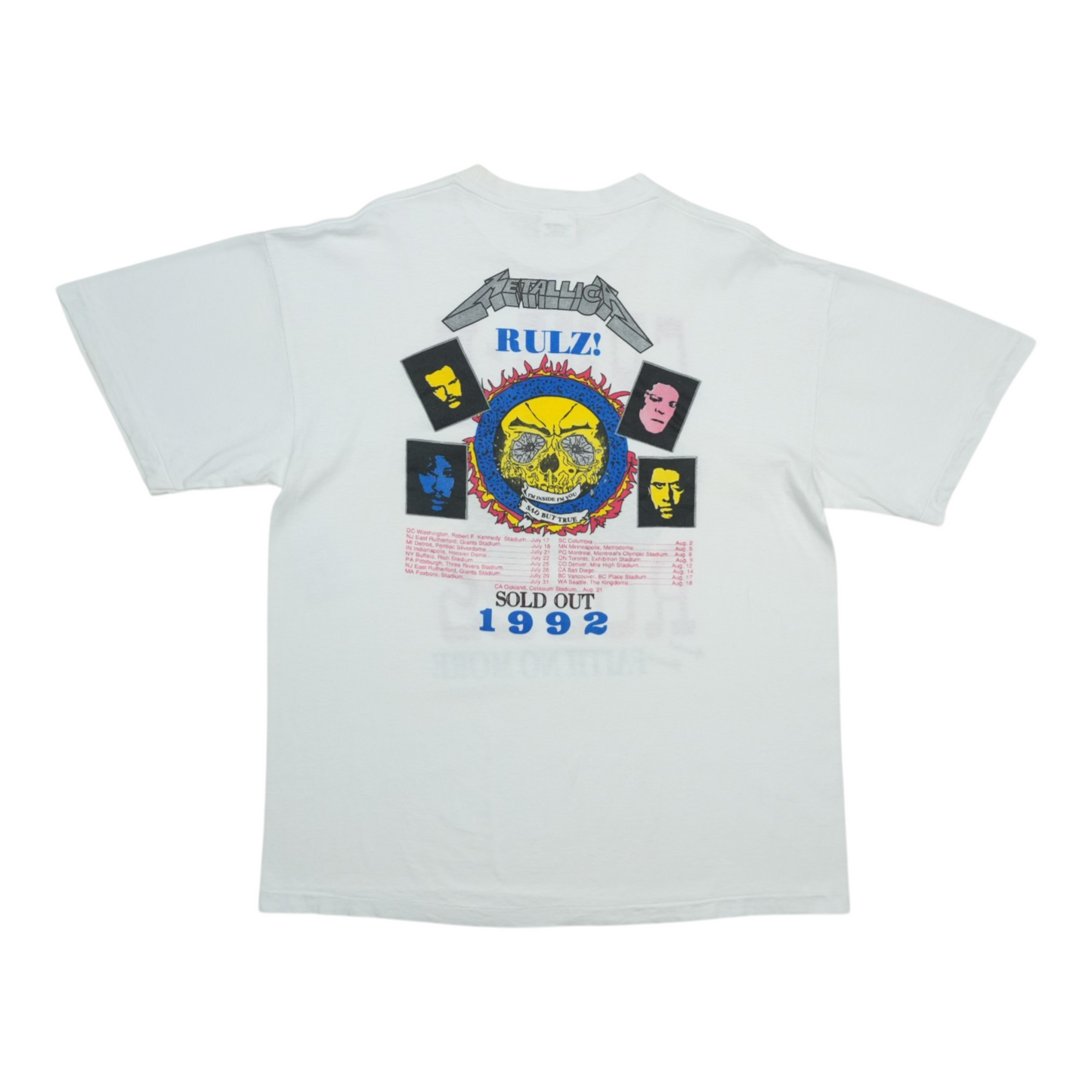 1992 Guns N Roses Faith No More Tour Shirt Back