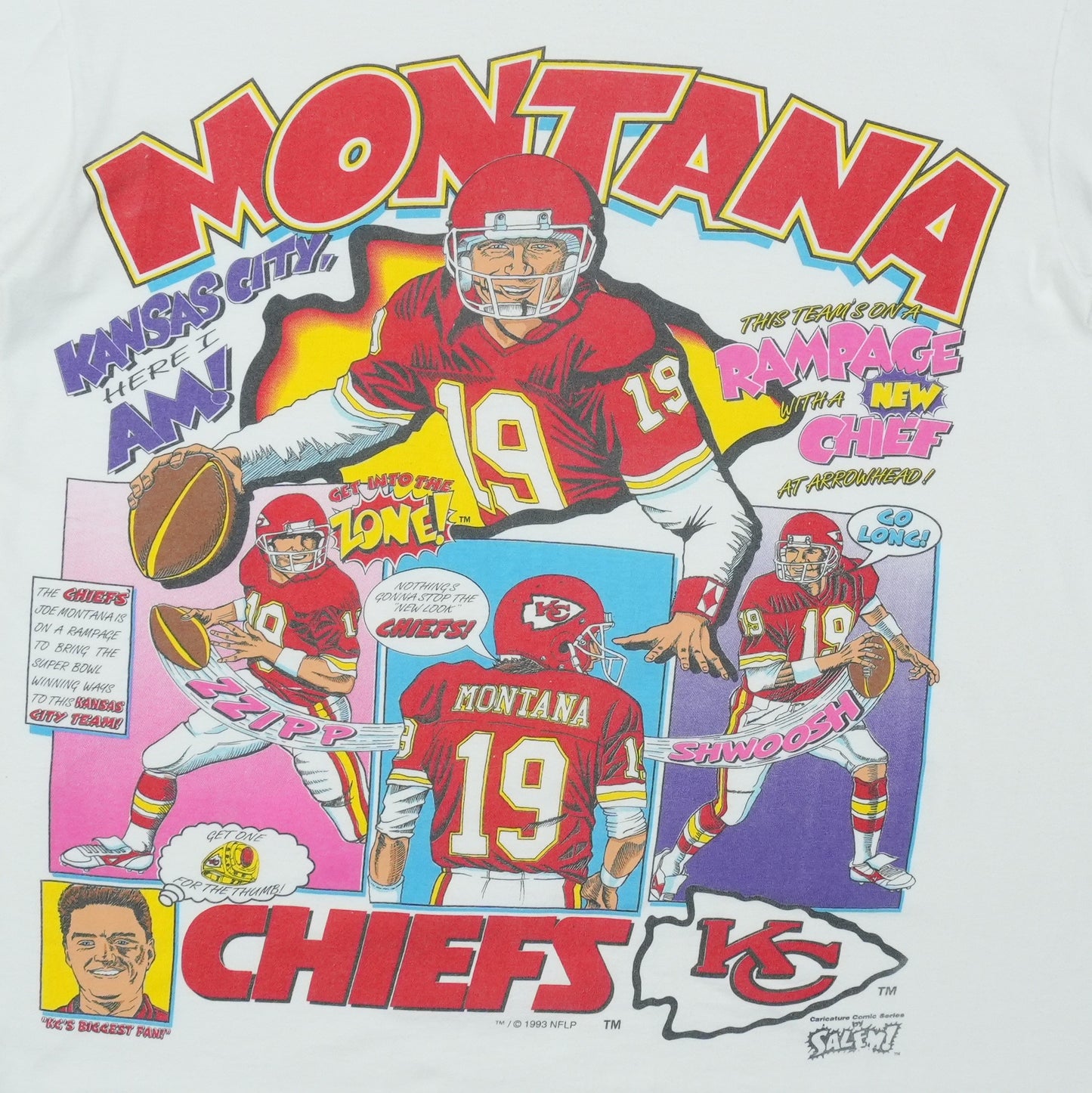 1993 Joe Montana Kansas City Chiefs Caricature Shirt