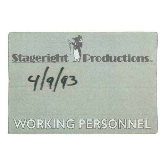 1993 Stageright Productions Working Personnel Backstage Pass front