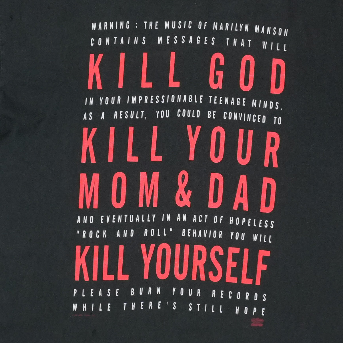 1994 Marilyn Manson Kill God Warning Shirt