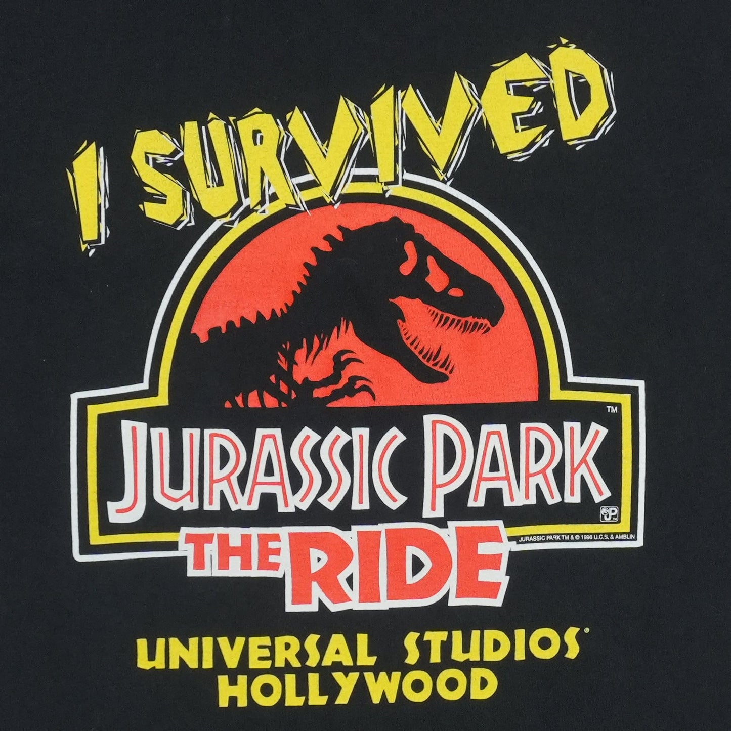 1996 Jurassic Park The Ride I Survived Universal Studios Hollywood Shirt Detail 2