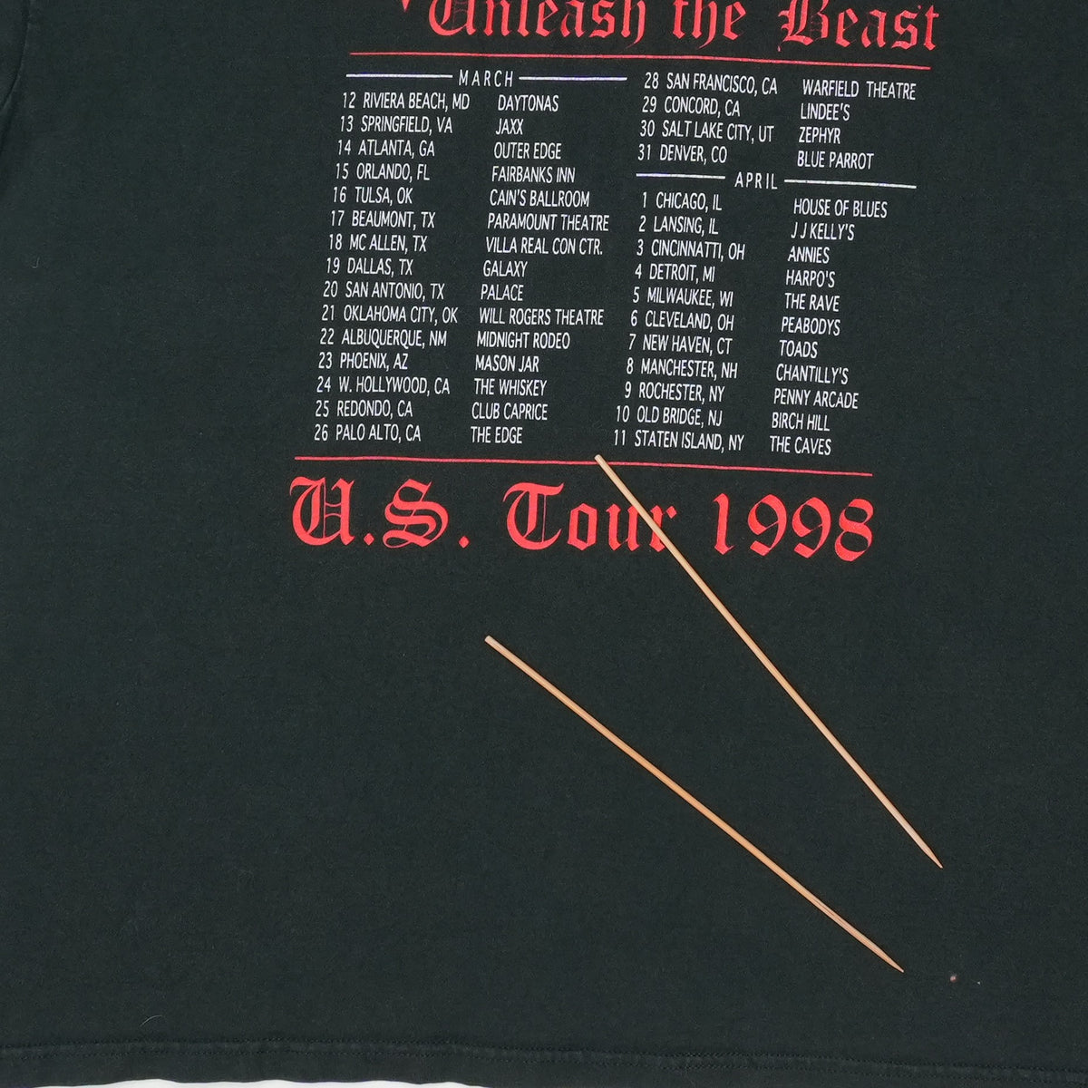 1998 Saxon Unleash The Beast US Tour Shirt