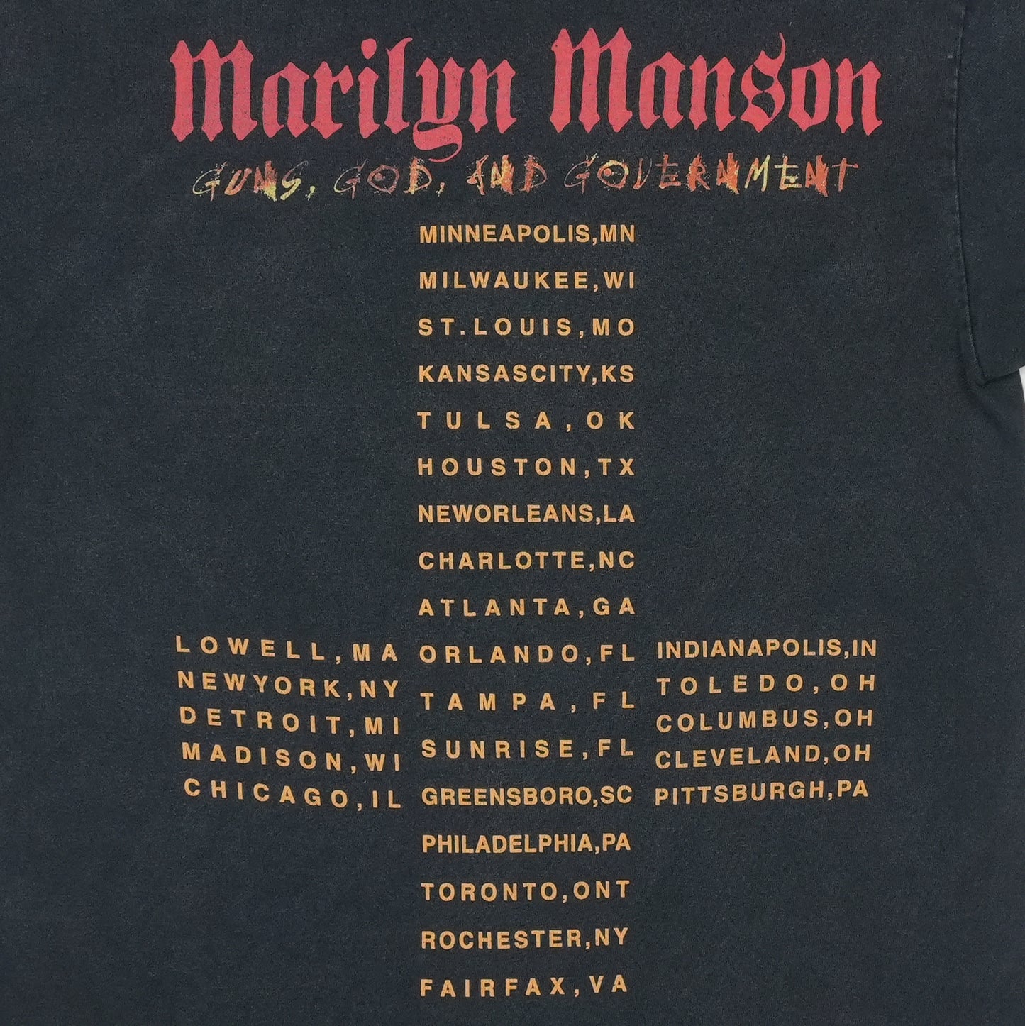 2000 Marilyn Manson Guns God And Government Tour Shirt
