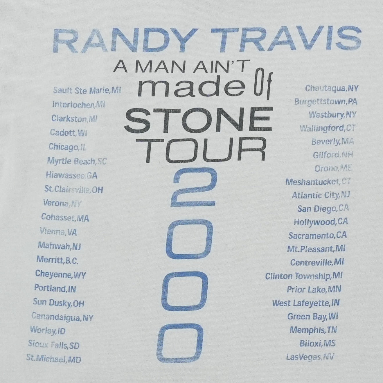 2000 Randy Travis A Man Ain't Made Of Stone Tour Shirt