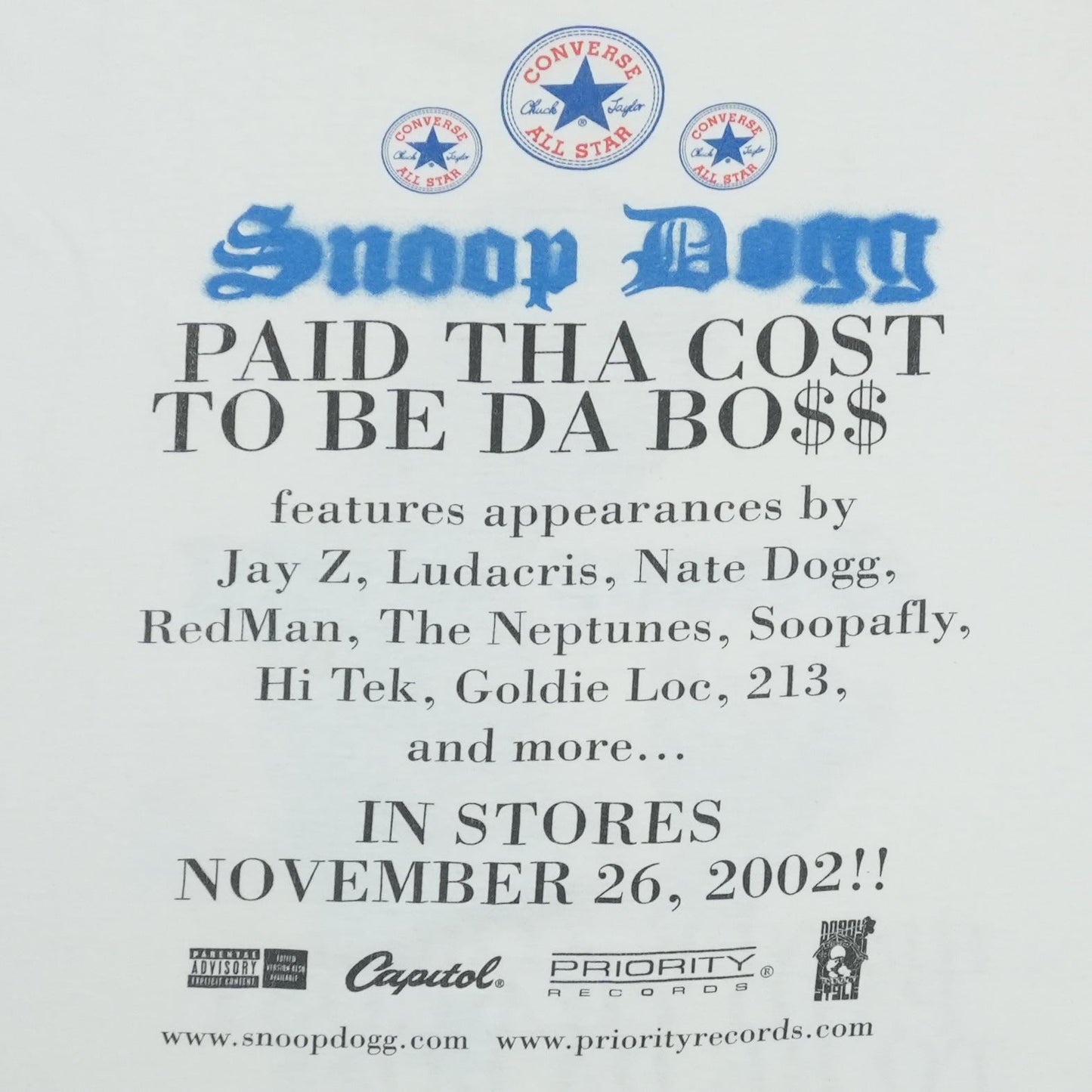 2002 Snoop Dogg Paid Tha Cost To Be Da Boss Promo Shirt Detail 7