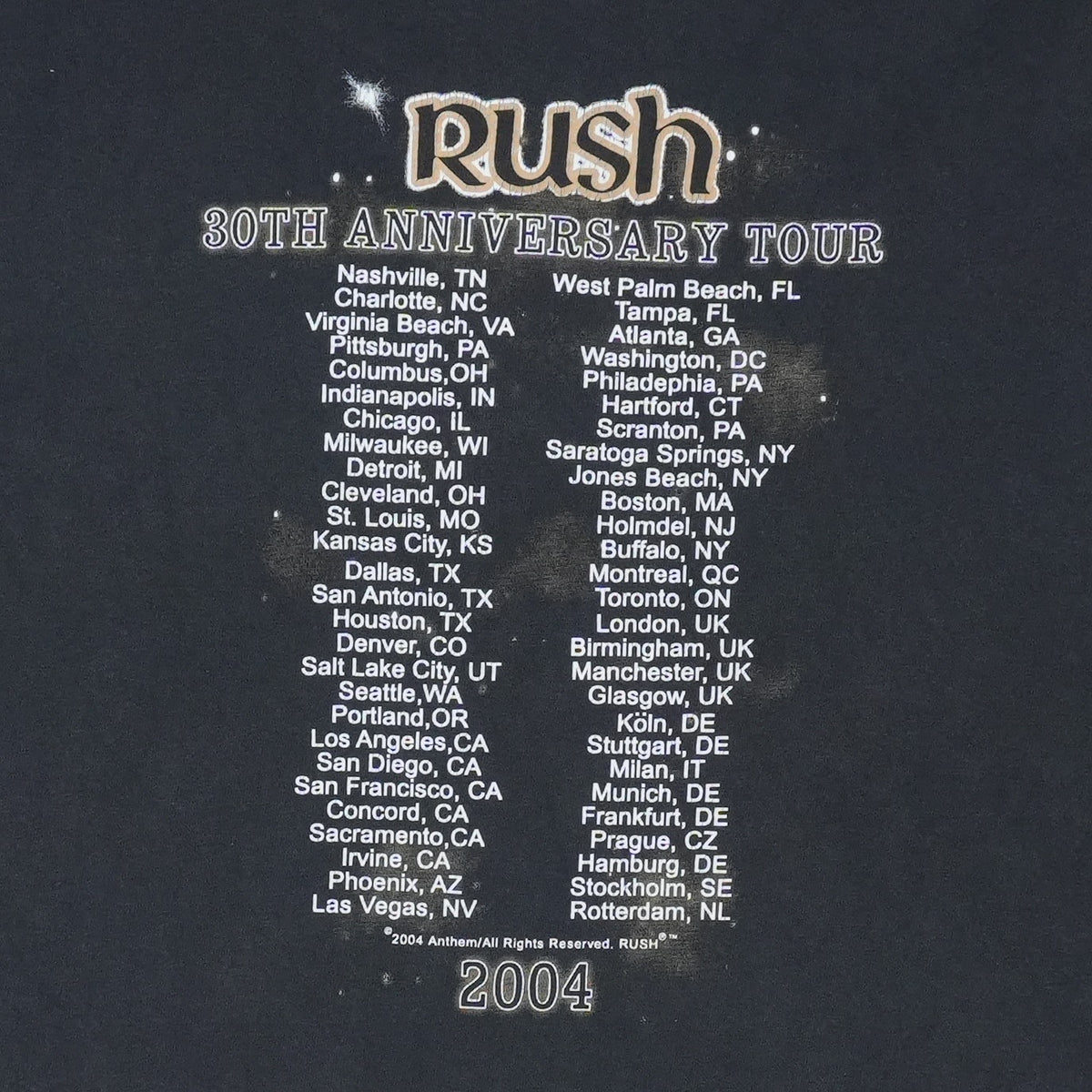 2004 Rush 30th Anniversary Tour Shirt