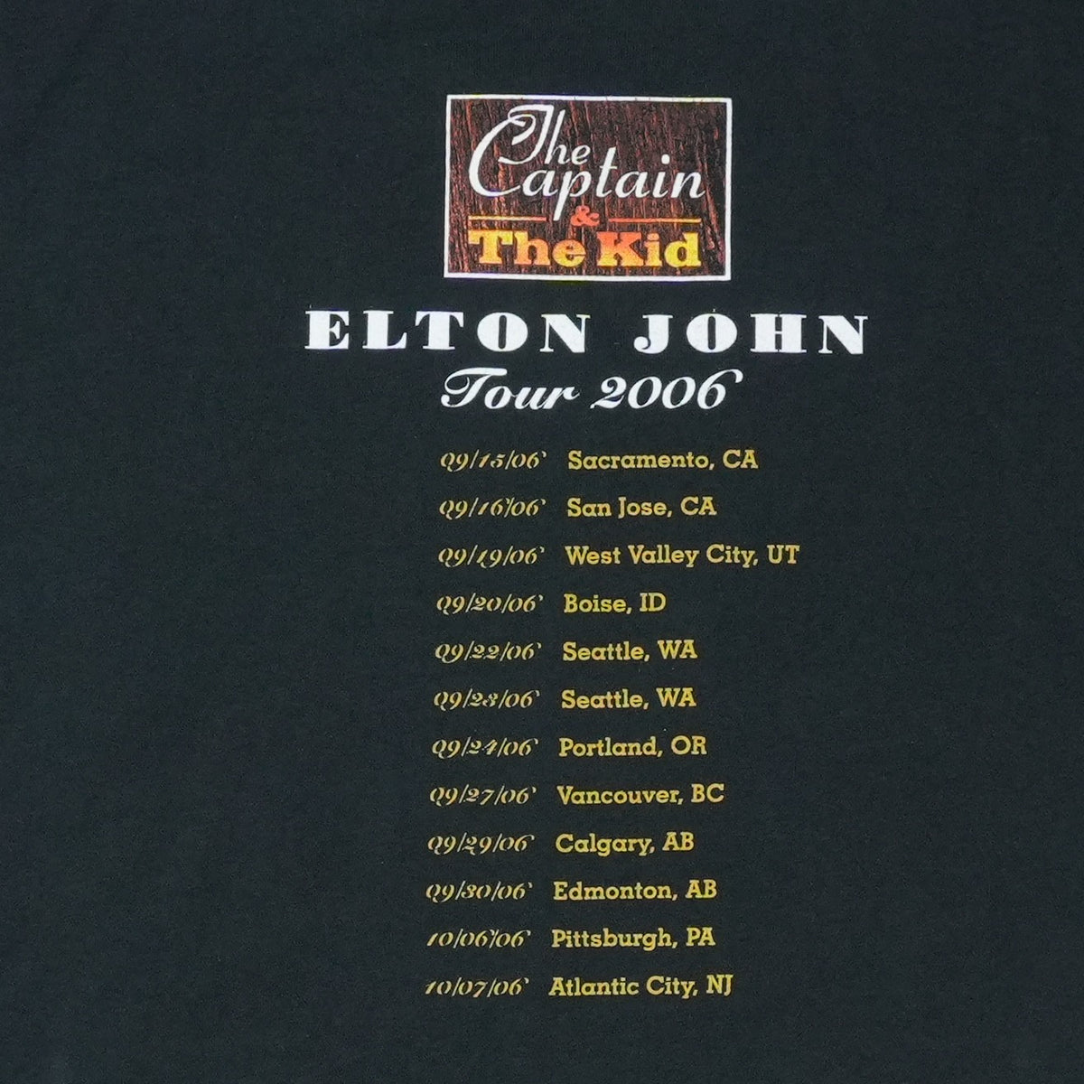 2006 Elton John Captain and the Kid Tour Shirt