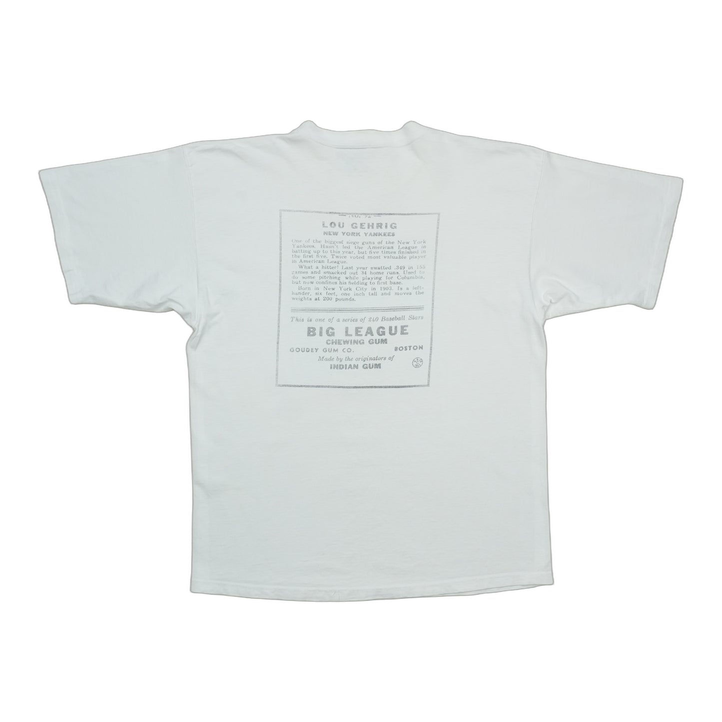 1990s Lou Gehrig Big League Chewing Gum Baseball Card Shirt Back