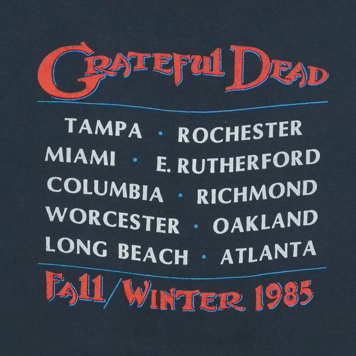 1985 Grateful Dead Fall Tour Shirt Back Graphic