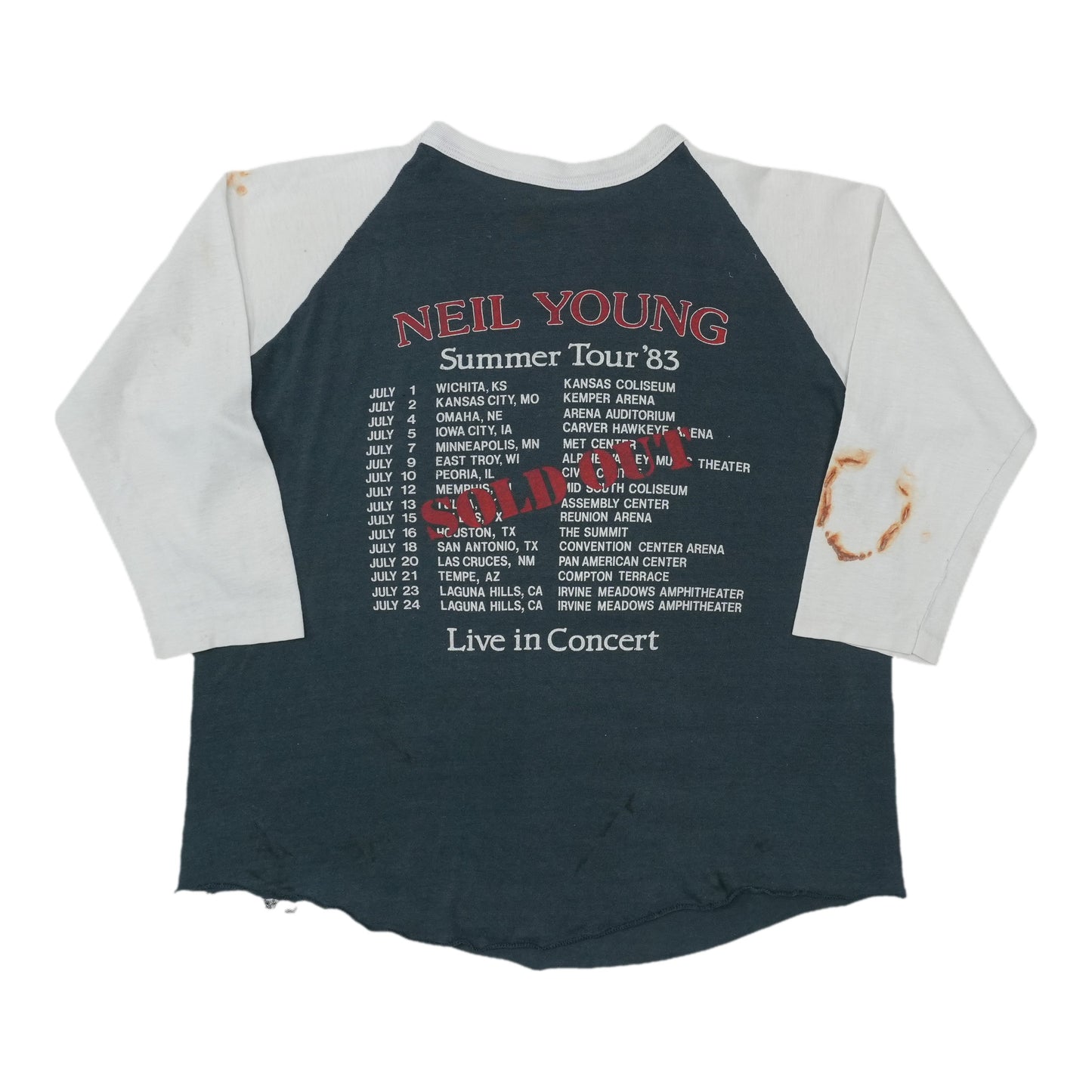 1983 Neil Young Everybody's Rockin Tour Raglan Shirt Back