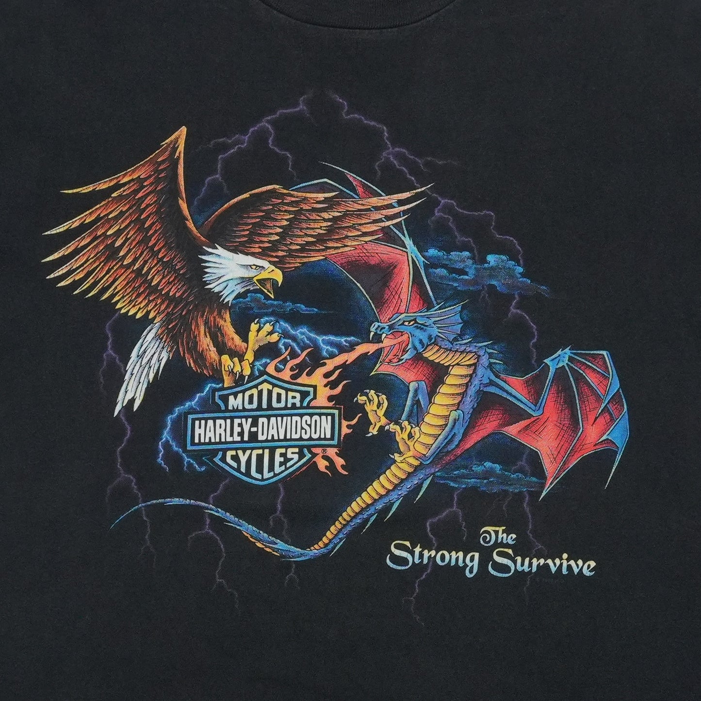 1990s Harley Davidson The Strong Survive Eagle Dragon ShirtFront Graphic