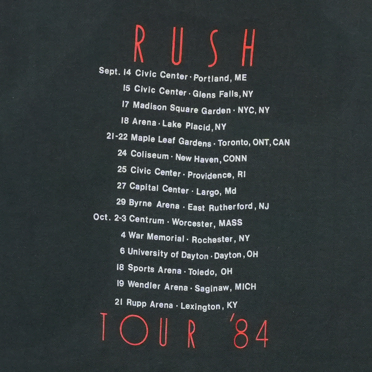 1984 Rush Sleeveless Tour Shirt Front Detail 1