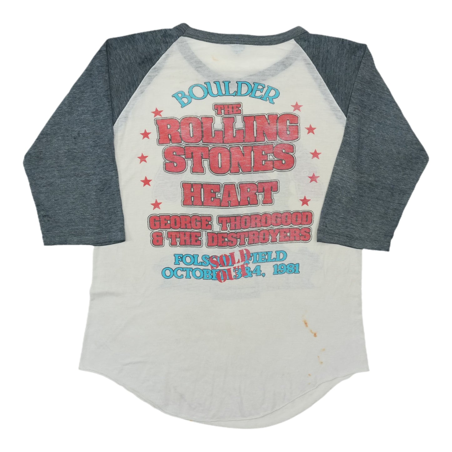 1981 The Rolling Stones Boulder Raglan Shirt Back