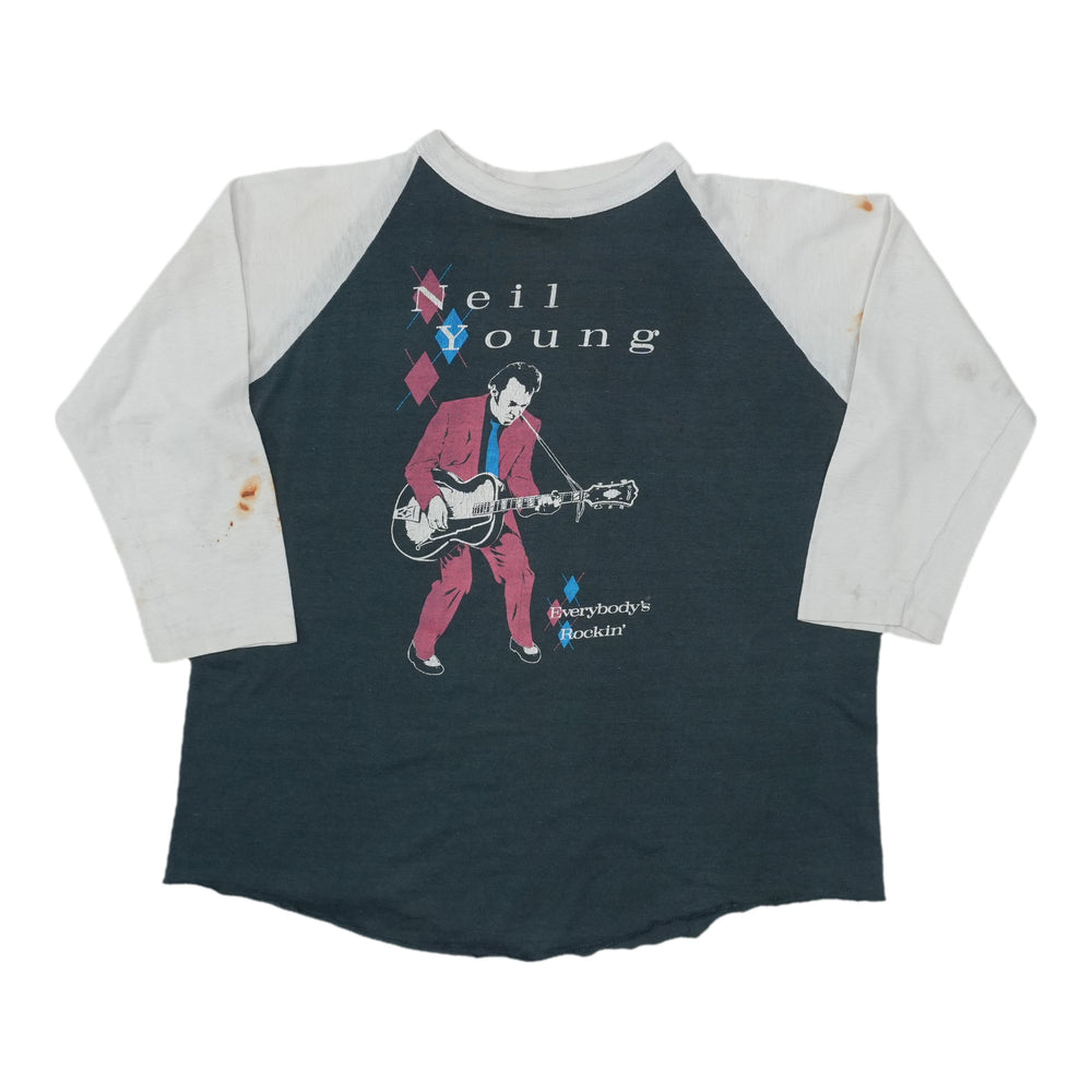 1983 Neil Young Everybody's Rockin Tour Raglan Shirt Front