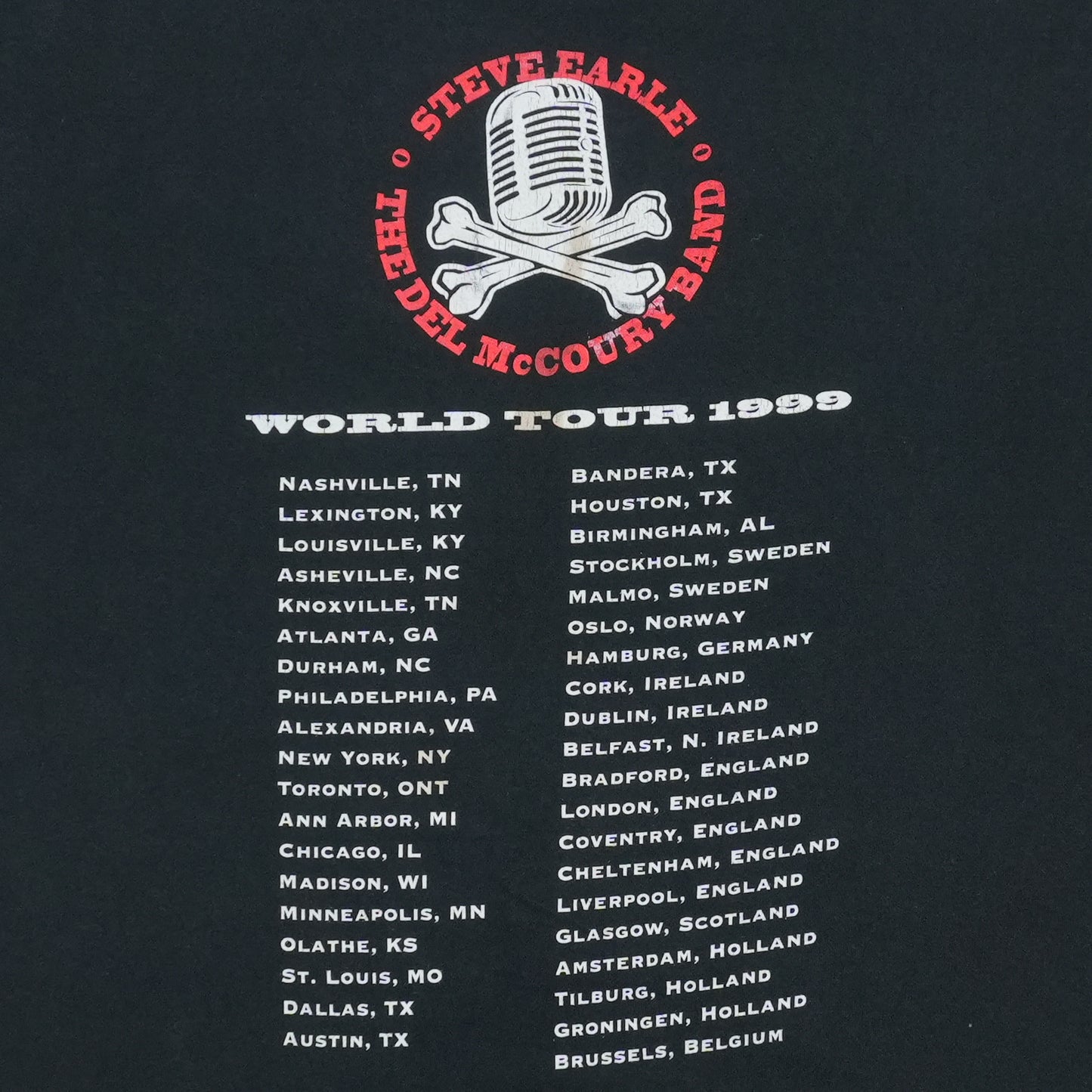 1999 Steve Earle World Tour Shirt Back Graphic