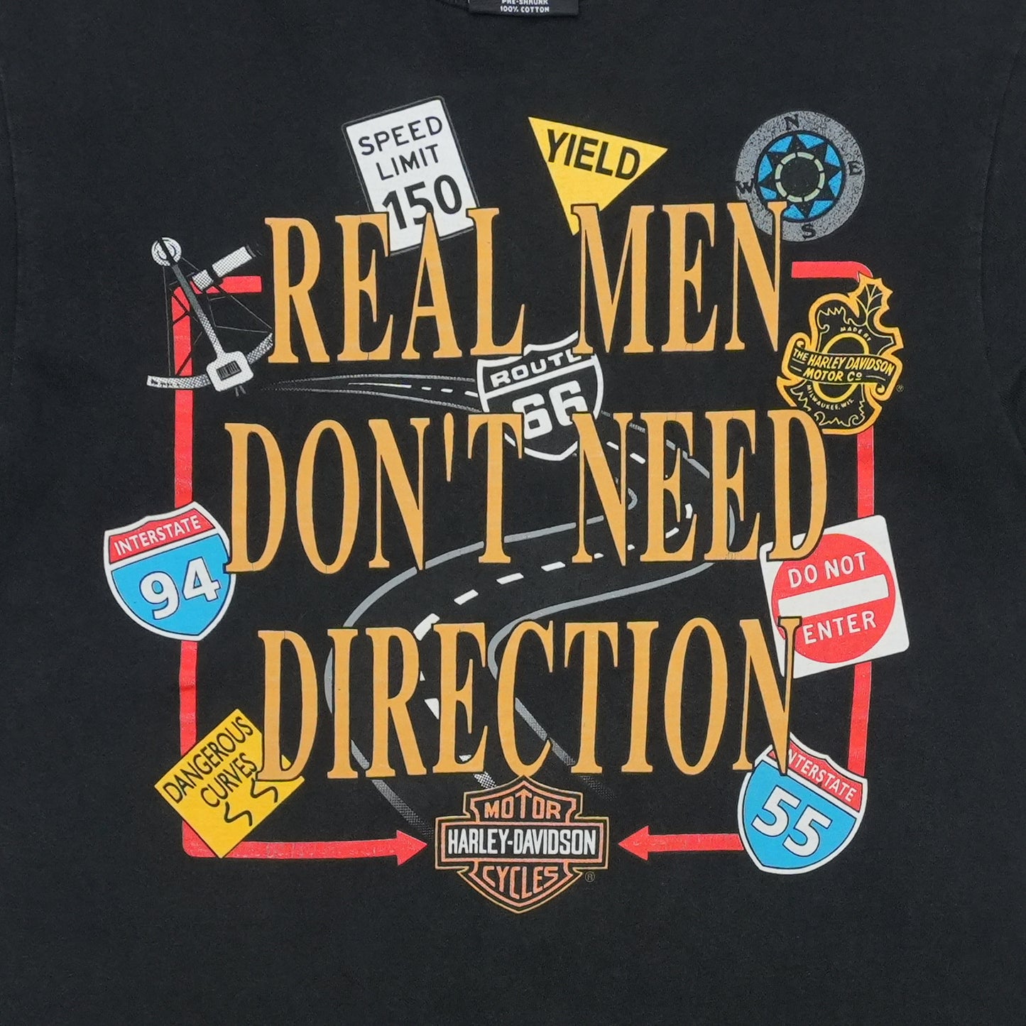1990s Harley Davidson Real Men Don't Need Direction Shirt Front Detail 1
