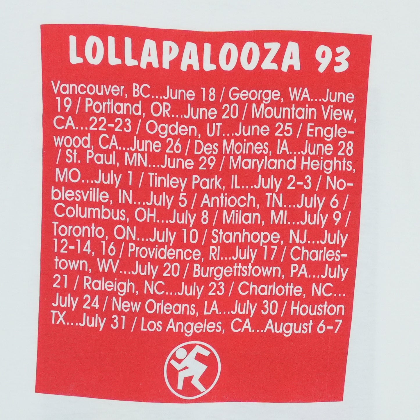 1993 Lollapalooza Music Festival Tour Shirt