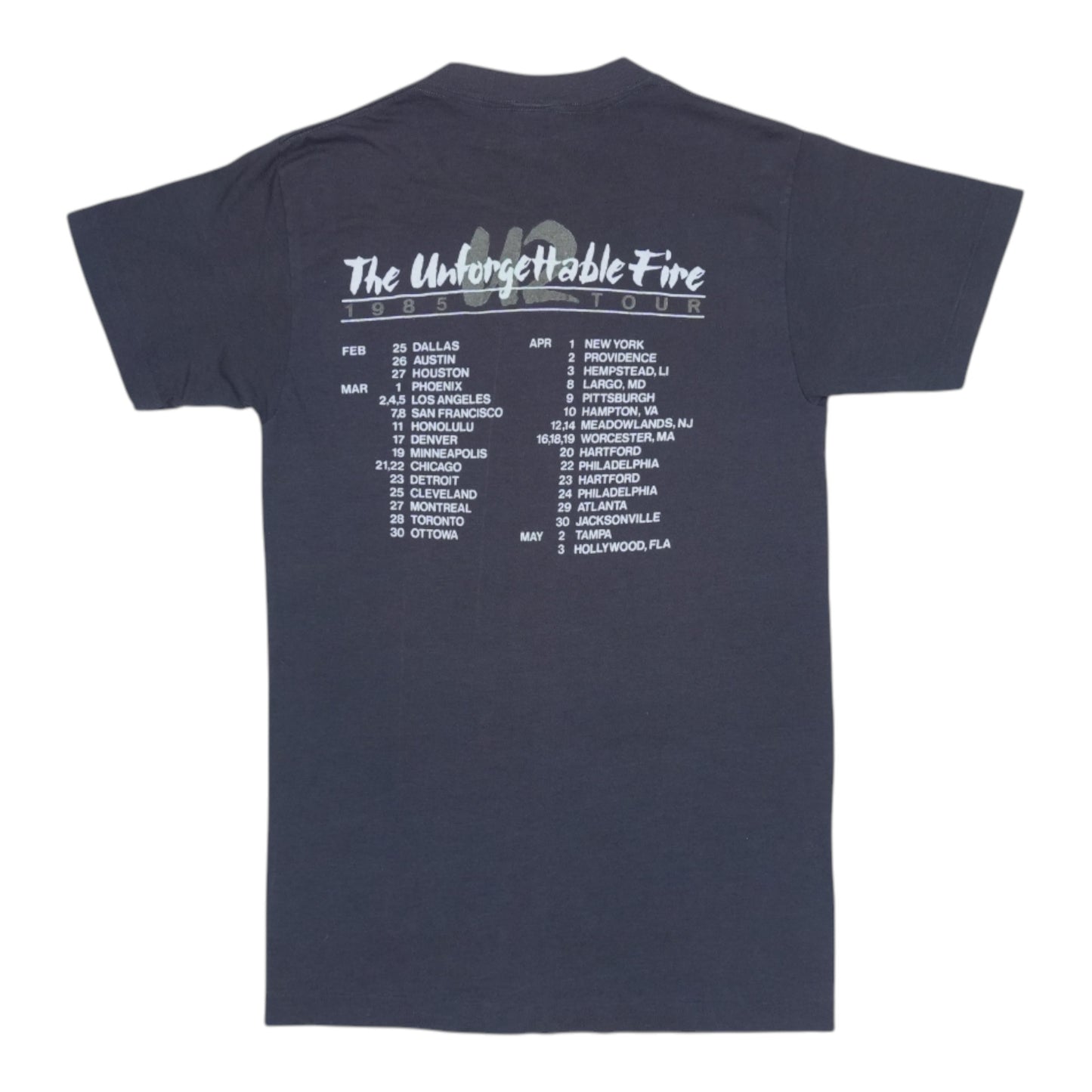 1985 U2 Unforgettable Fire Tour Shirt Back