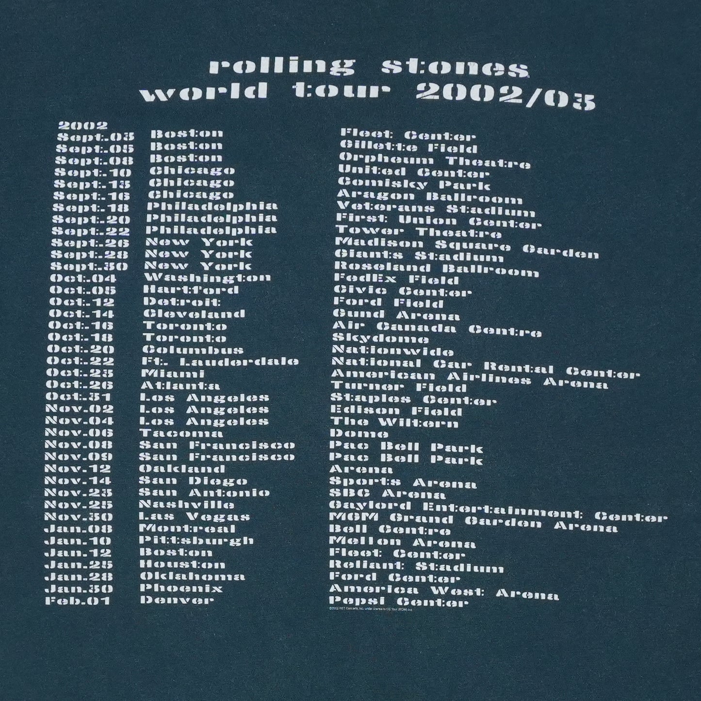 2002 Rolling Stones World Tour Shirt