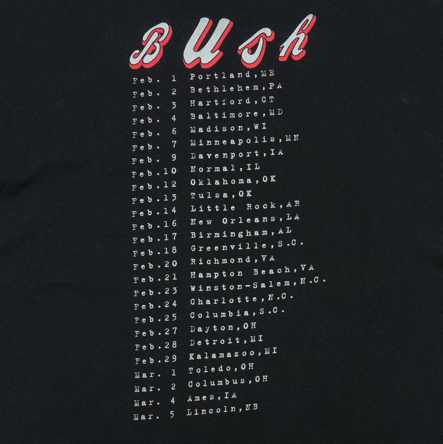 1996 Bush Sixteen Stone Tour Shirt