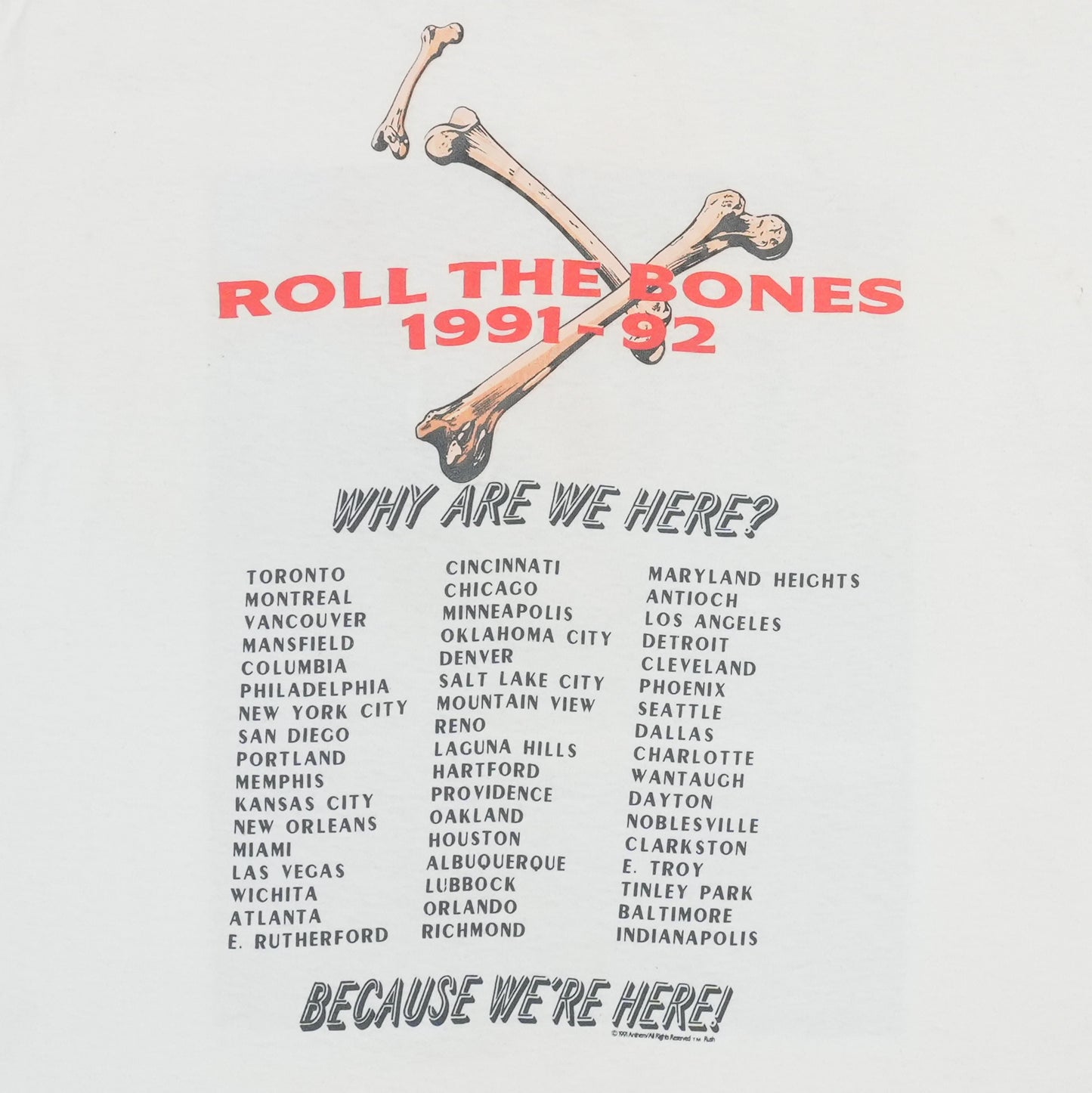1992 Rush Roll The Bones Tour Shirt